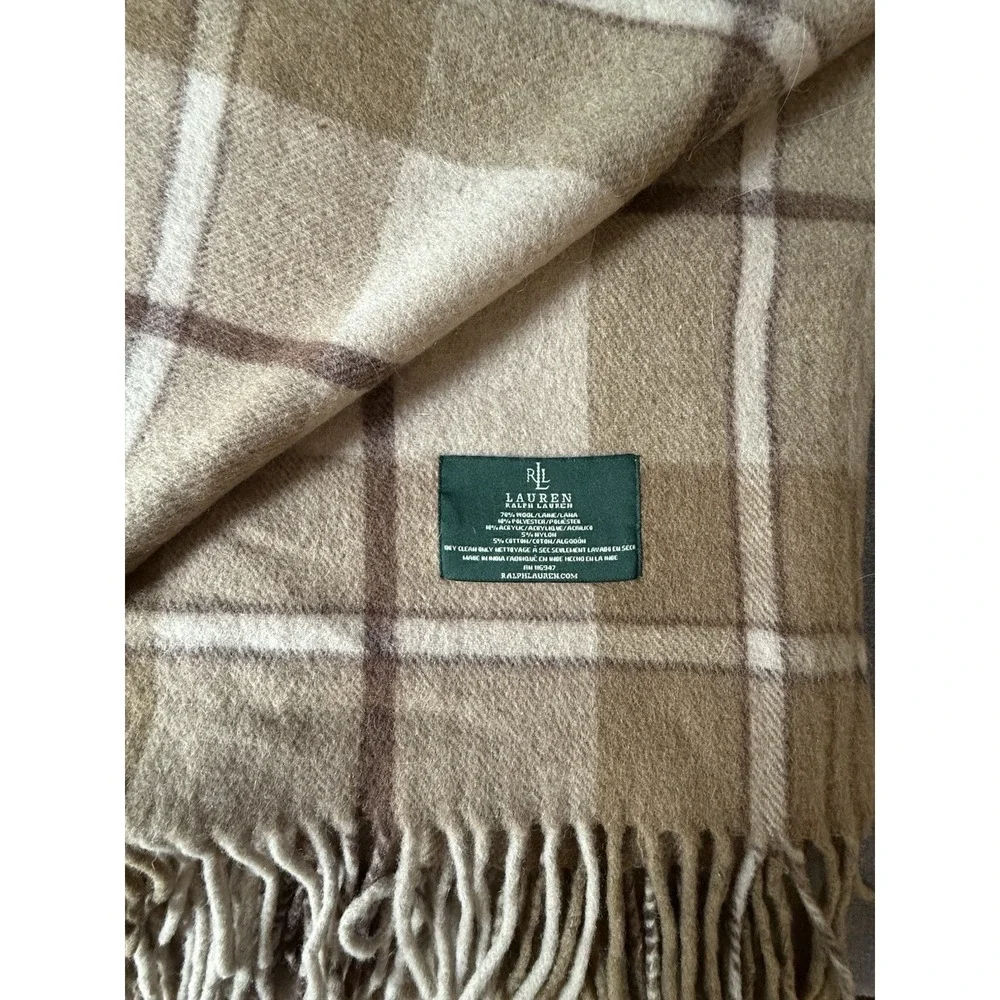 Lauren Ralph Lauren Vintage Wool Blanket Brown Plaid Fringe Camp Cabin 51